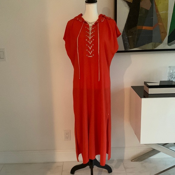 rag & bone fire red dirdre hooded dress L - Picture 2 of 10